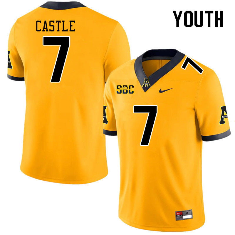Youth #7 Anderson Castle Appalachian State Mountaineers College Football Jerseys Stitched Sale-Gold - Click Image to Close
